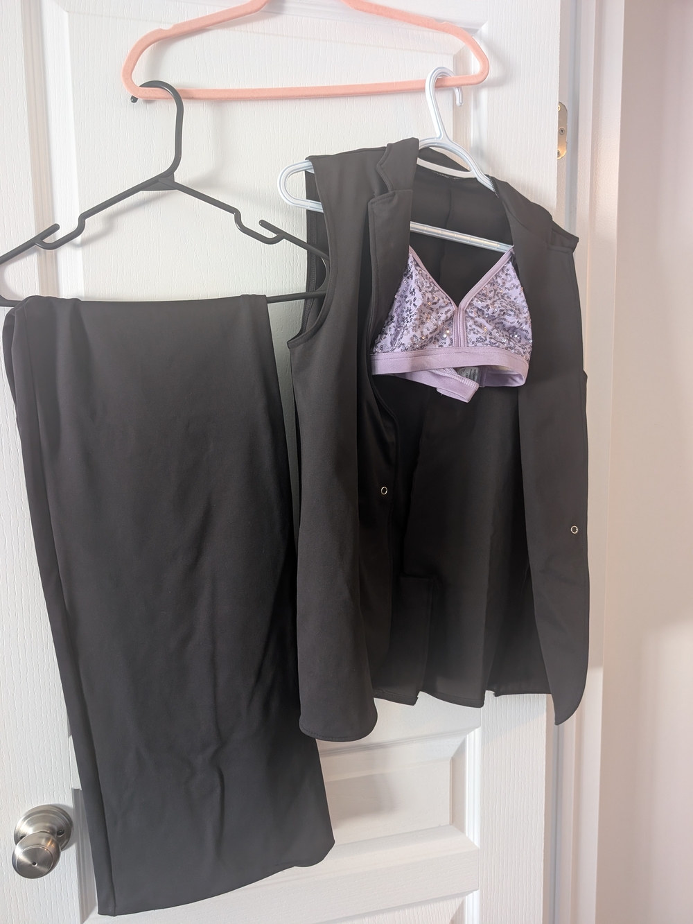 Black Women’s Tailored Trousers with Matching Vest and Lilac Bralette